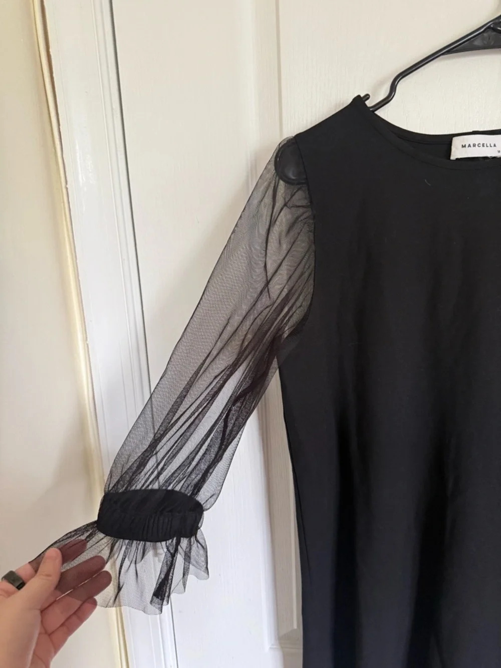 Marcella Bellerose Black Sheer Tulle Sleeve Mini Dress
